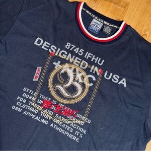 JNCO-like BB Jeans Graphic Print Shirt Y2K Sz XL STREET Art Deco VTG Ringer Tee